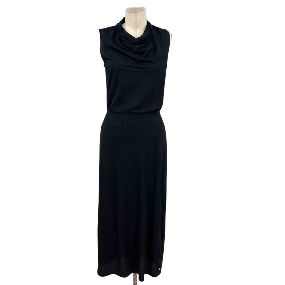 Theory Draped Mock-Neck Dress Sleeveless Midi Pullover Jersey Black Size‎ XS